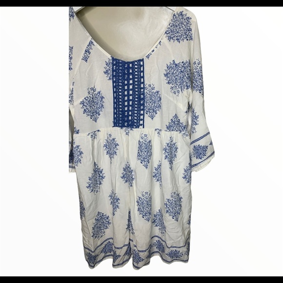 ENTRO Anthropologie Boho Lace Dress With Flowy 3/4 Sleeves Ivory/Blue Sz Medium - Picture 4 of 10